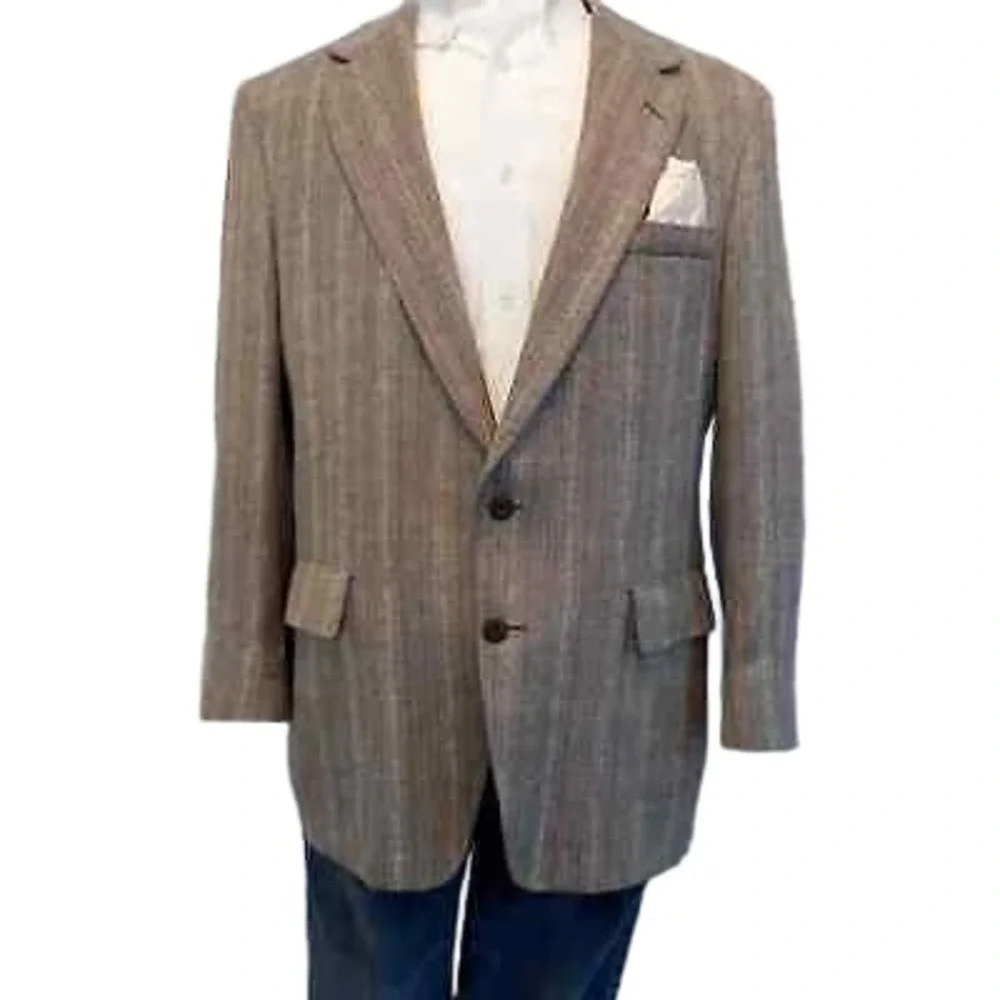 Christian Brooks Tan Blazer Size 46R Pure Silk‎ Luxury Khaki Sport Coat Jacket